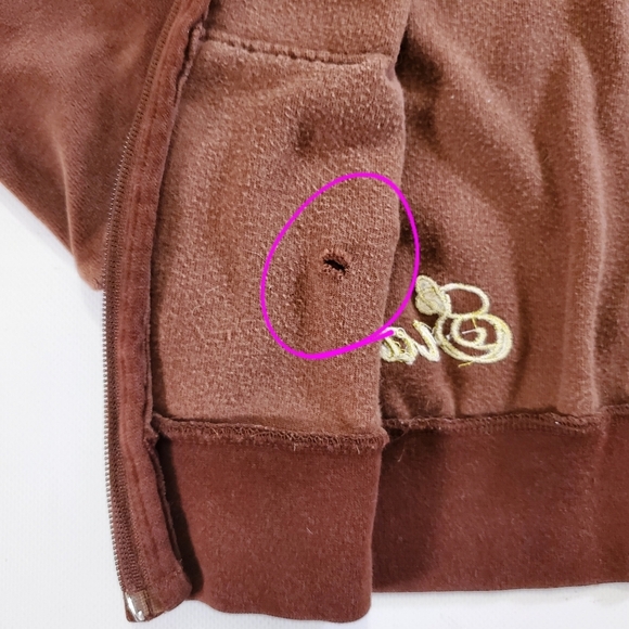 2413 * Sideout Embroidered Rose Velour Zip Jacket Brown Size M (10/12) Y2K - Picture 13 of 14